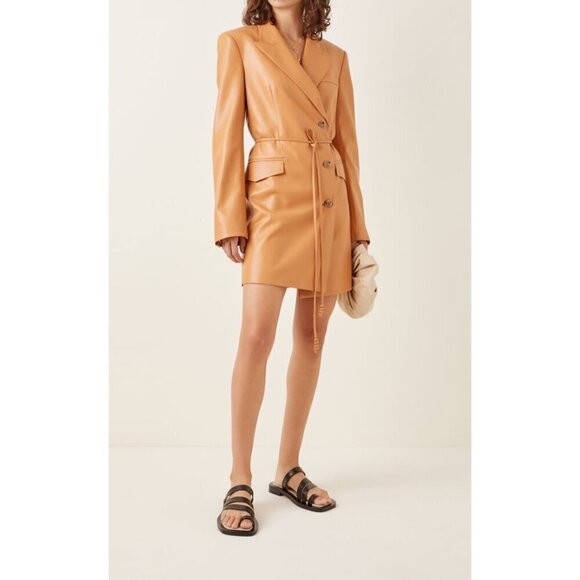 💕NANUSHKA💕 Remi Vegan Leather Blazer Dress ~ Light Brown Medium - Picture 5 of 16